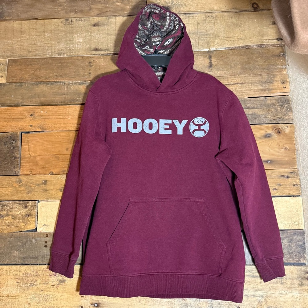 Hooey Youth X-Large Boys Sweatshirt Burgundy‎ Aztec Hooded Long Sleeve